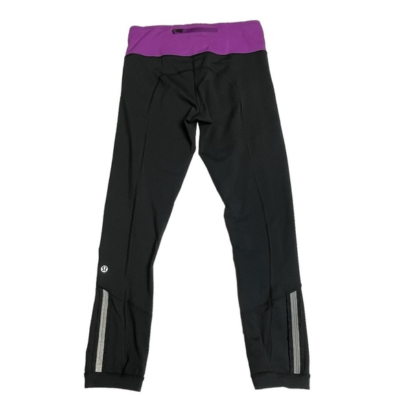 Lululemon Black Pink Tights w/Ruffle Surrounded Reflective Detail - Sz 6 - Picture 2 of 15